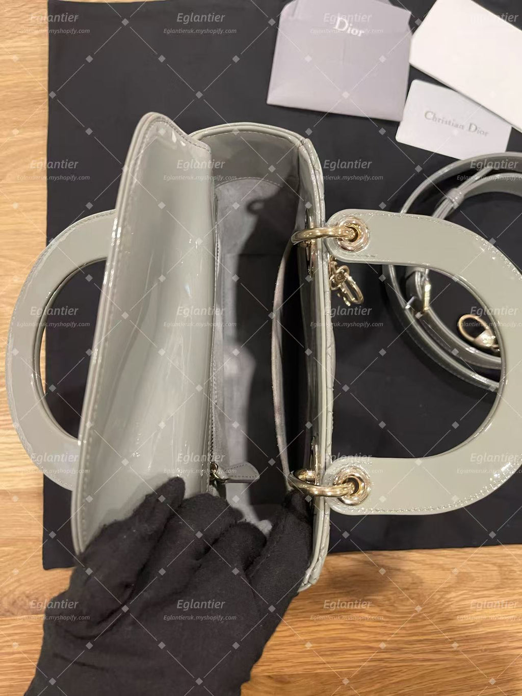 lady dior small gray patent
