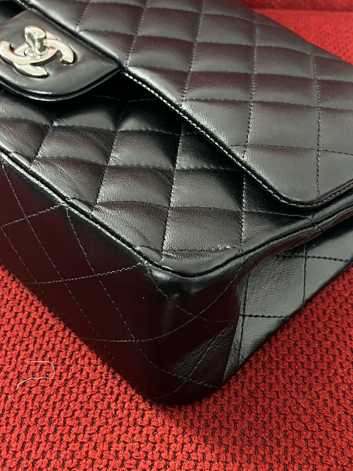 Chanel  Classic double flap bag lambskin black medium silver hardware