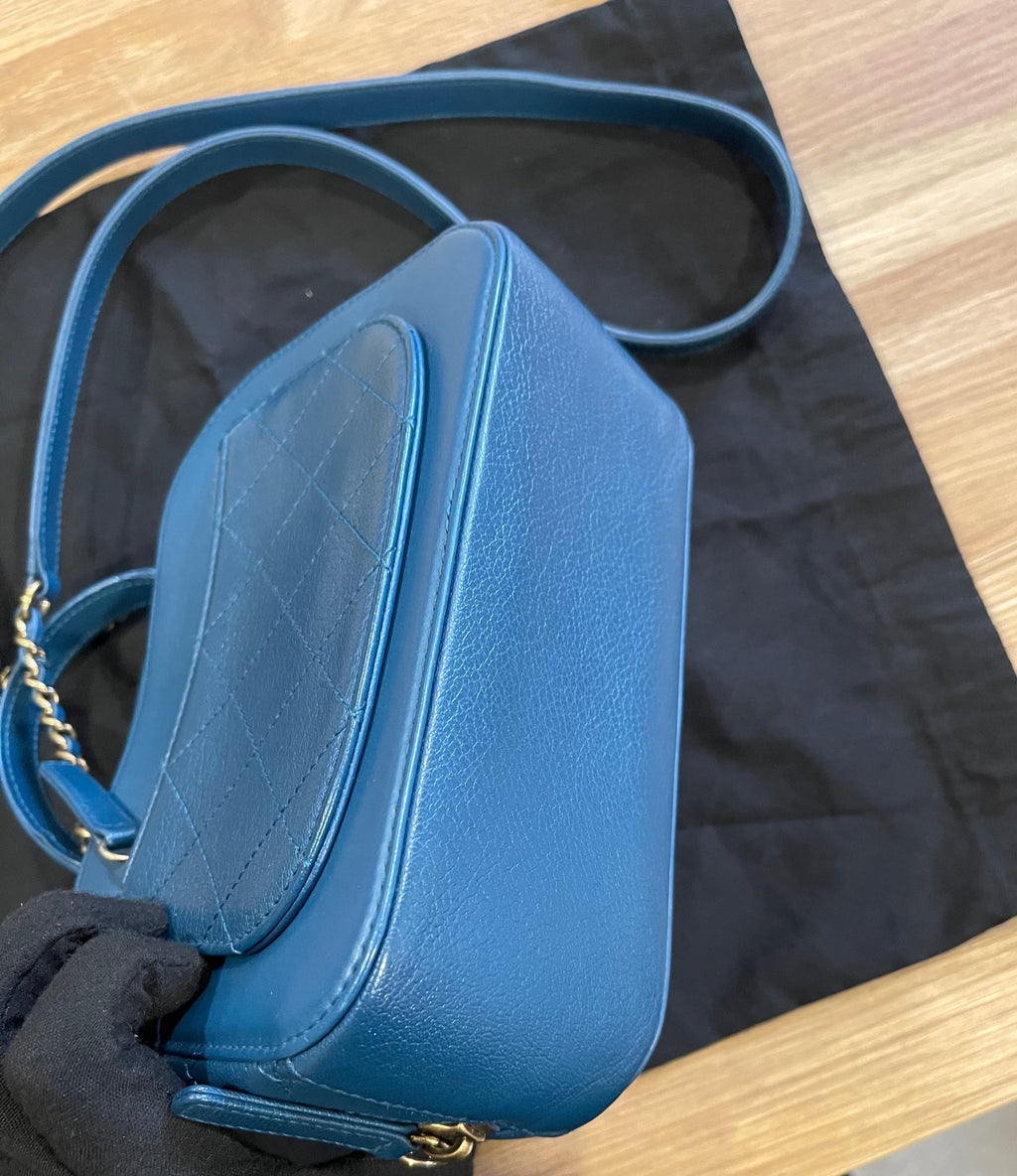 chanel small blue bag gold hardware