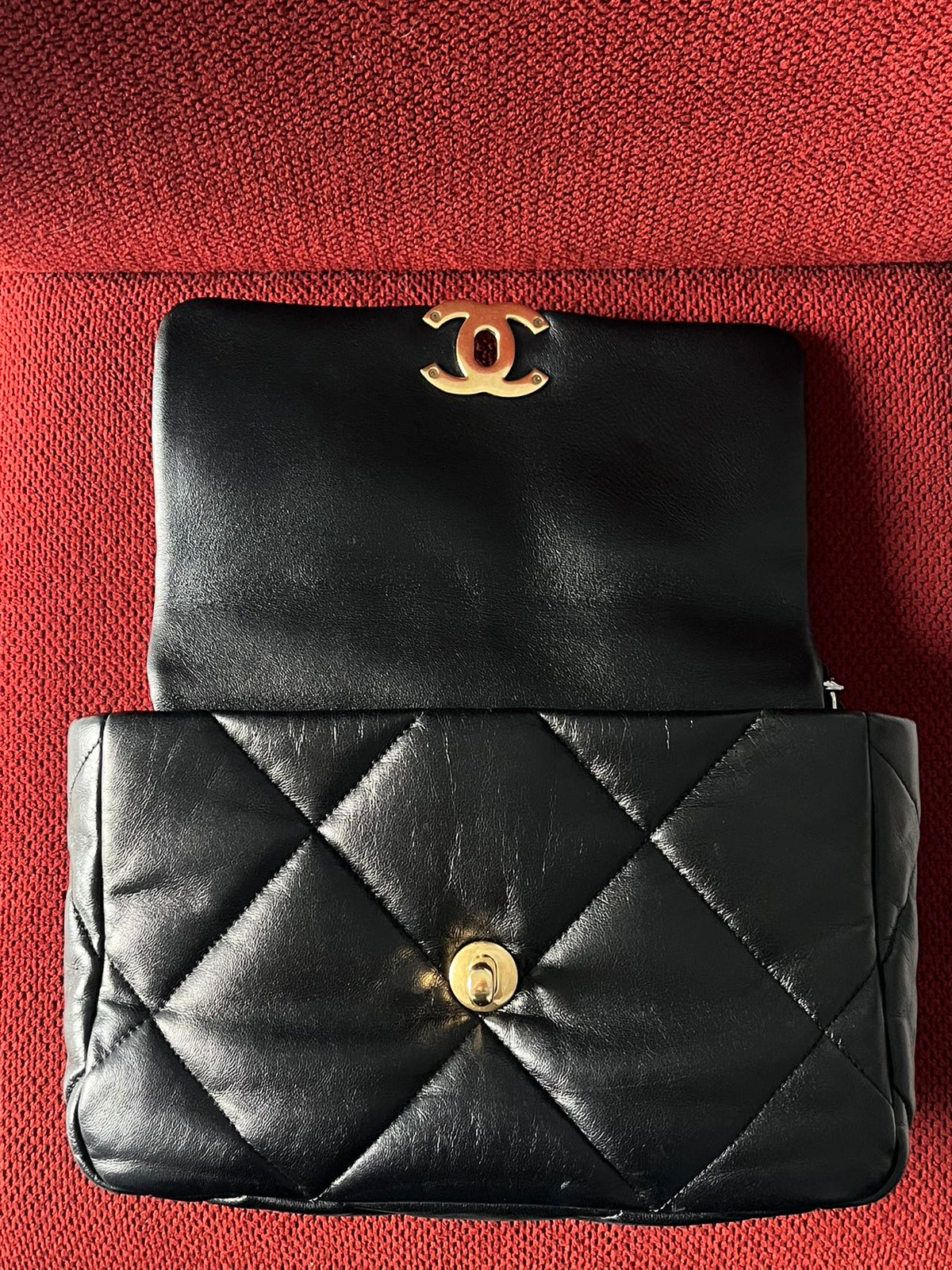 Chanel 19 Flap Bag Small Black Lambskin Mixed Gold&Silver Hardware