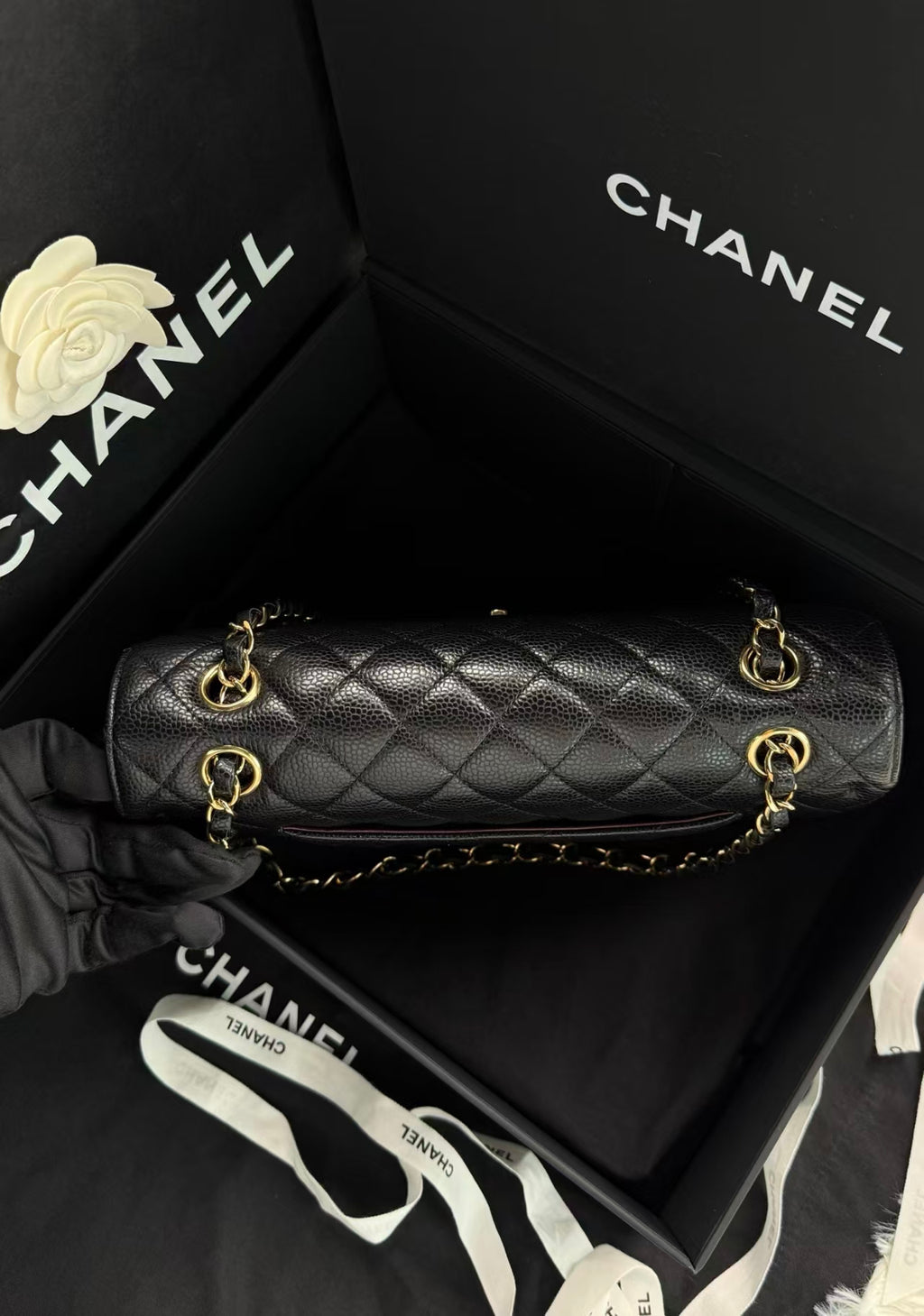 Chanel Timeless Classic Double Flap | Medium | Black Caviar | Gold Hardware | Microchip | Pre-Owned