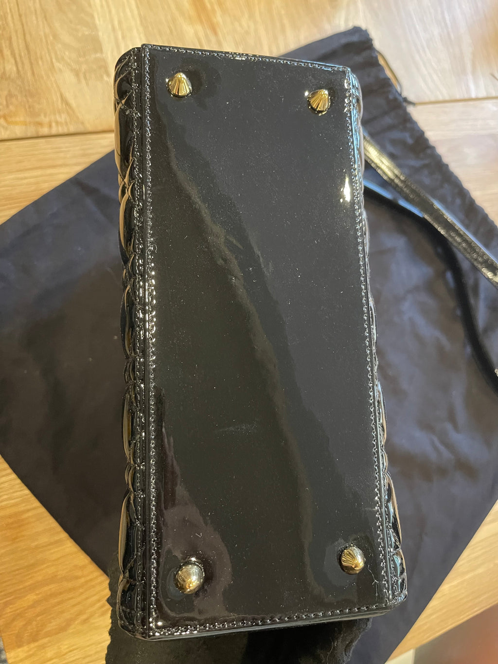 lady dior medium black gold hardware patent leather