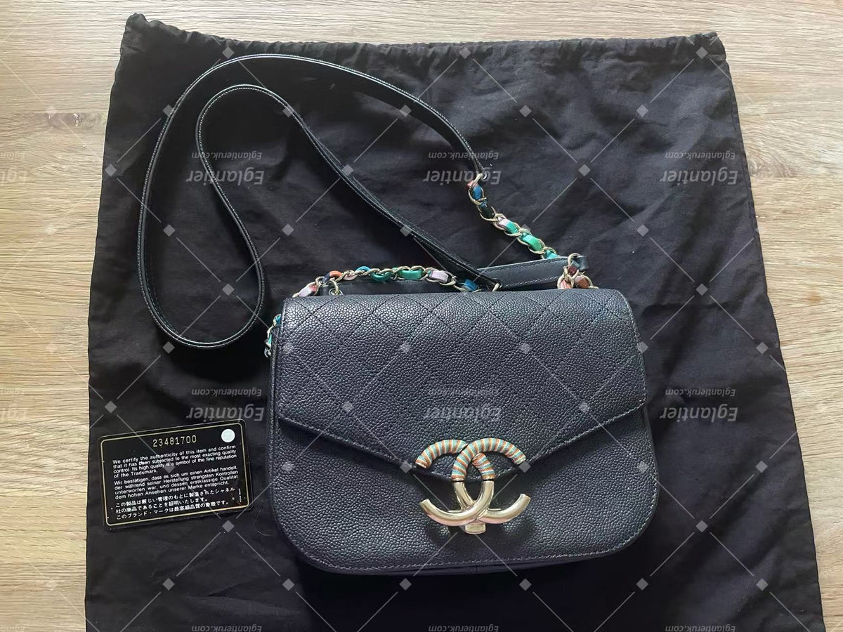chanel small black flap bag with ID card gold hardware