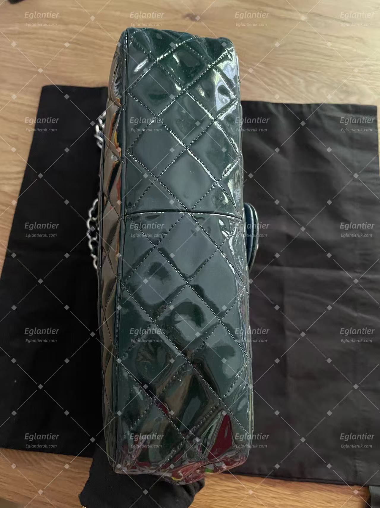 Chanel double flap bag patent leather dark green jumbo