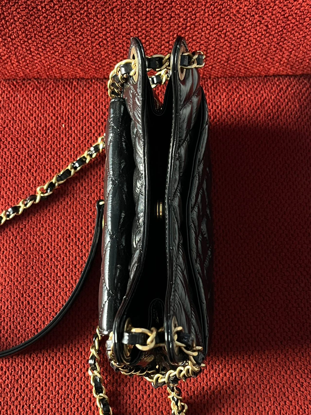 Chanel small hobo bag black crinkled calfskin gold hardware