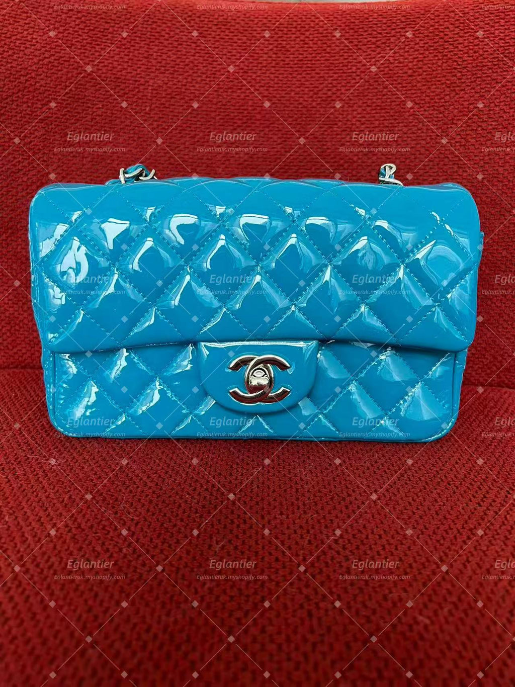 Chanel Timeless Classic flap mini rectangle patent blue