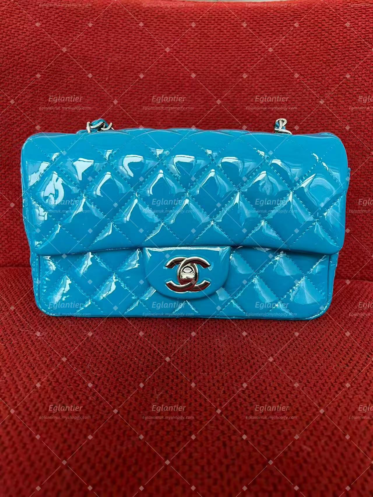 Chanel Timeless Classic flap mini rectangle patent blue