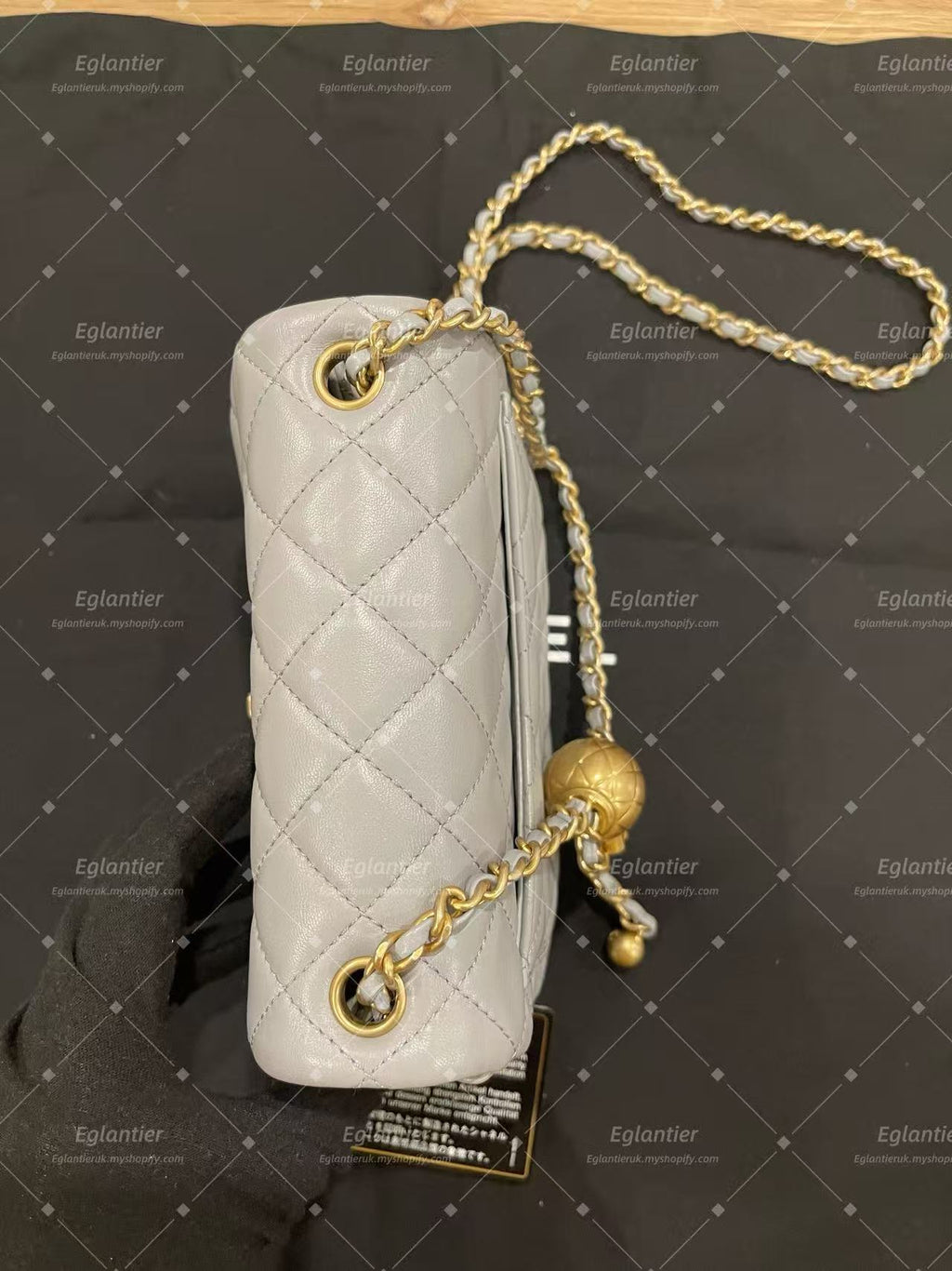 Chanel Timeless flap mini square with pearl lambskin grey GHW