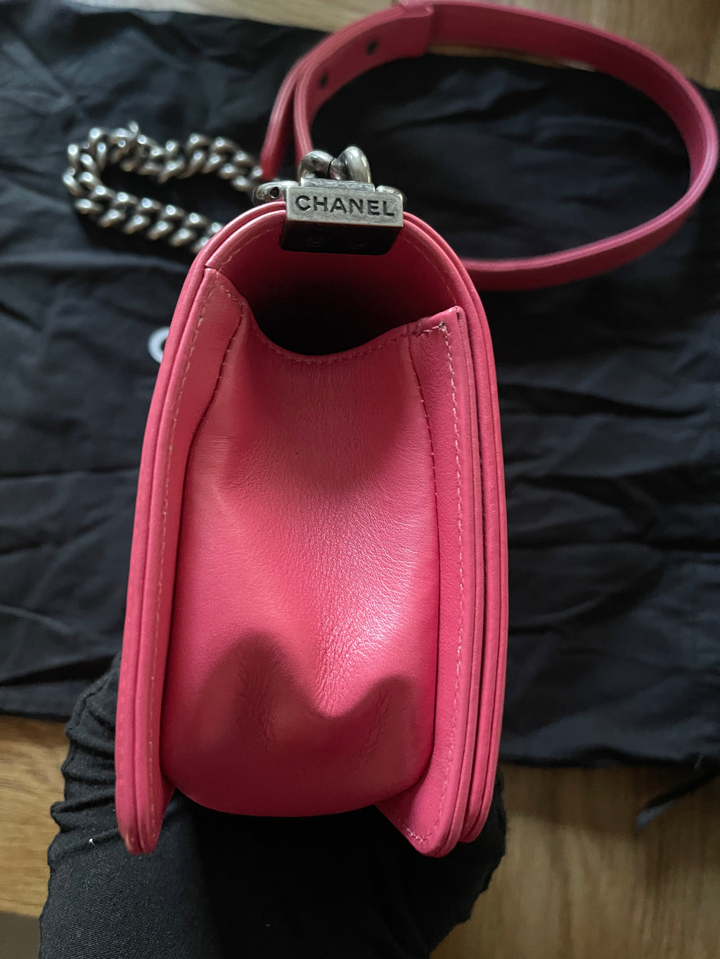 Chanel leboy small red caviar leather silver hardware