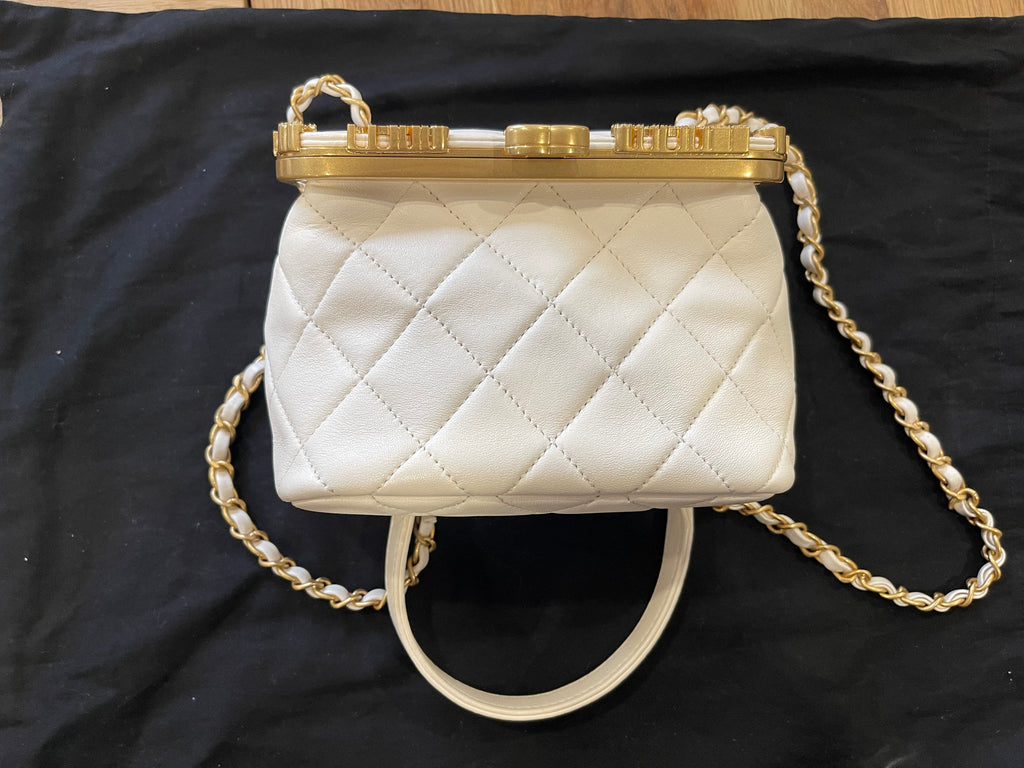 chanel small bag gold hardware white