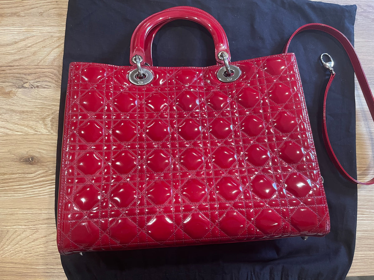 Lady dior large red patent leather