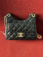 Chanel small hobo bag black crinkled calfskin gold hardware