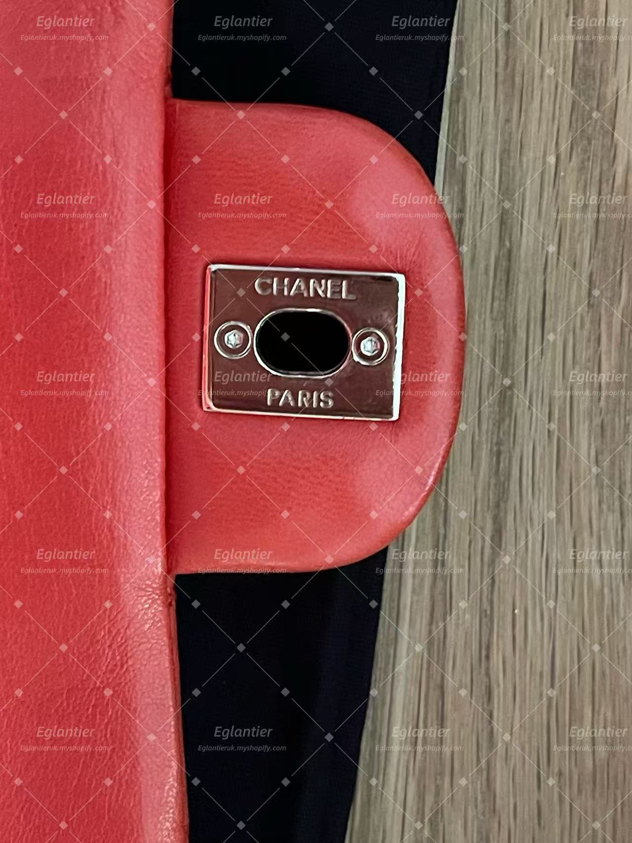 Chanel Timeless Classic double flap bag red silver hardware