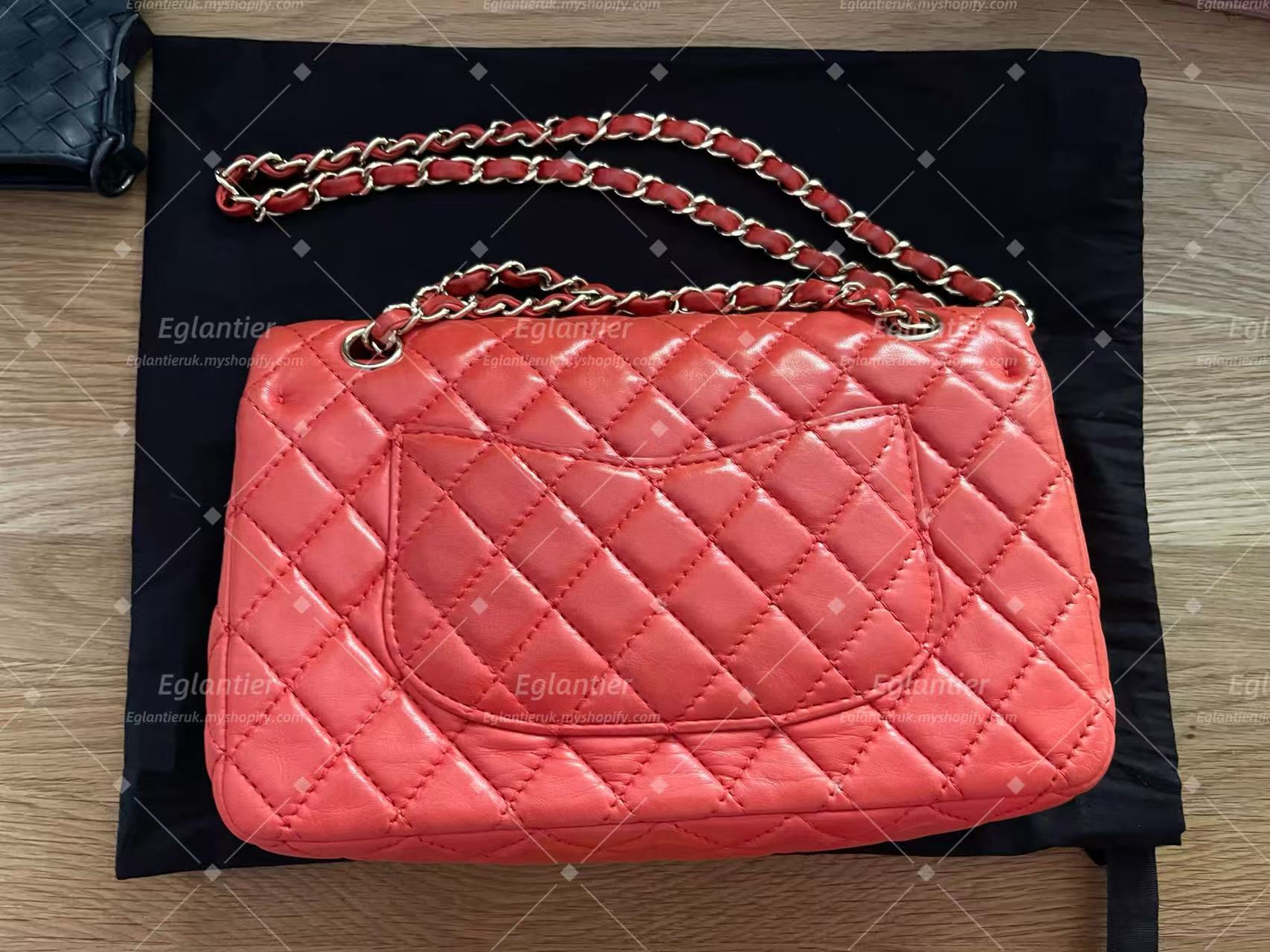 Chanel Timeless Classic double flap bag red silver hardware