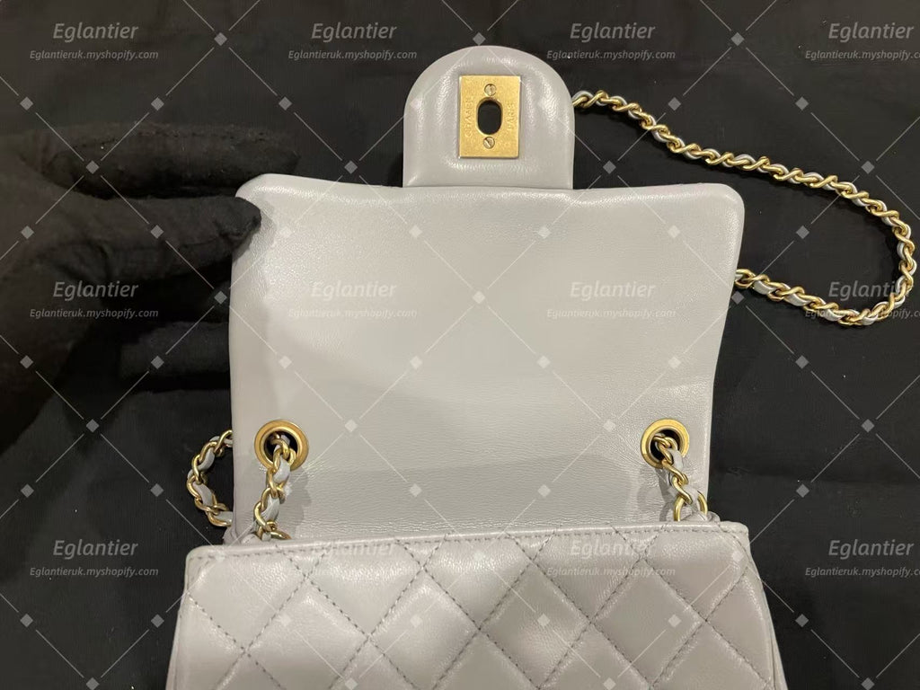 Chanel Timeless flap mini square with pearl lambskin grey GHW