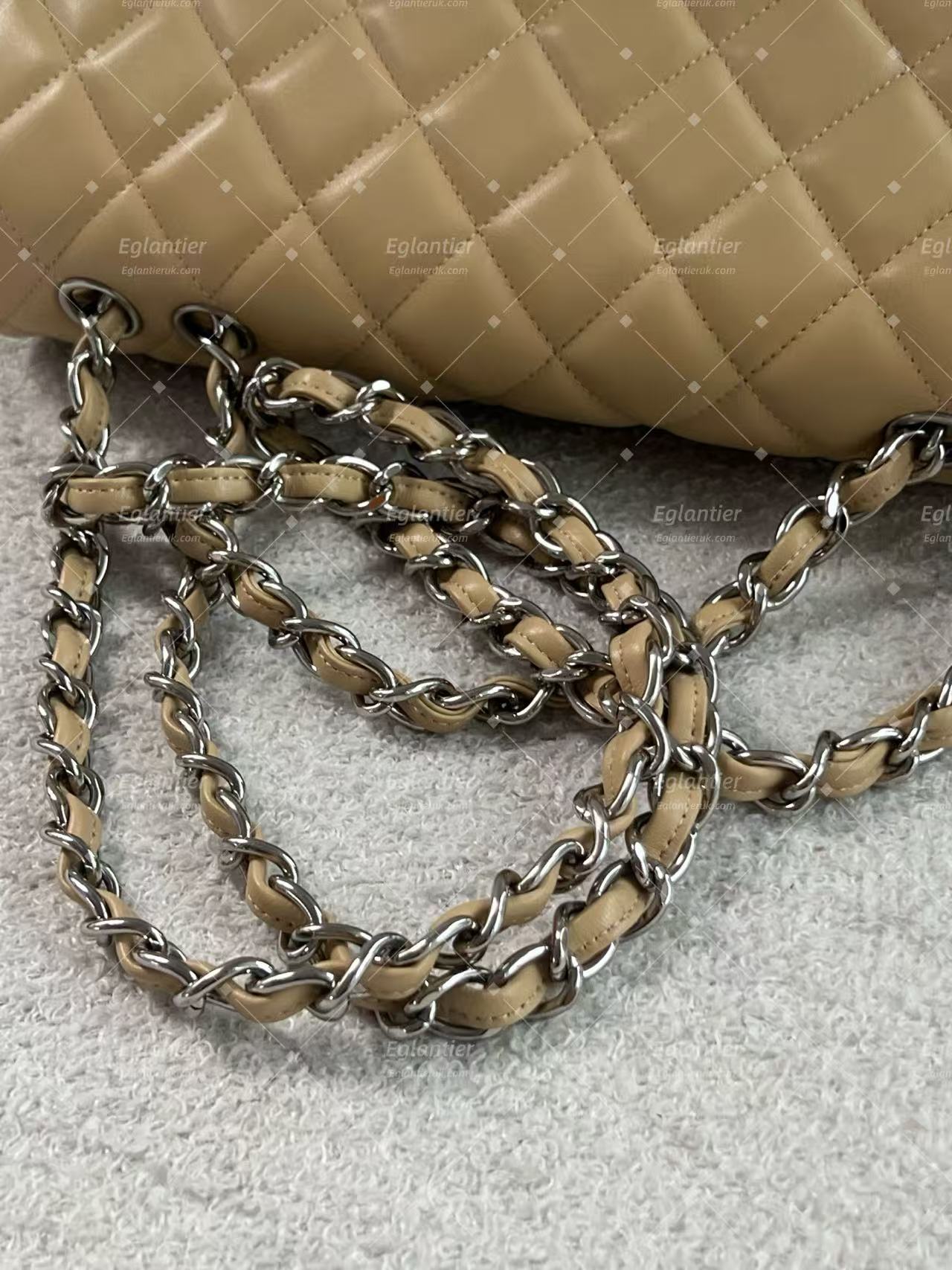 Chanel classic single flap bag lambskin jumbo beige