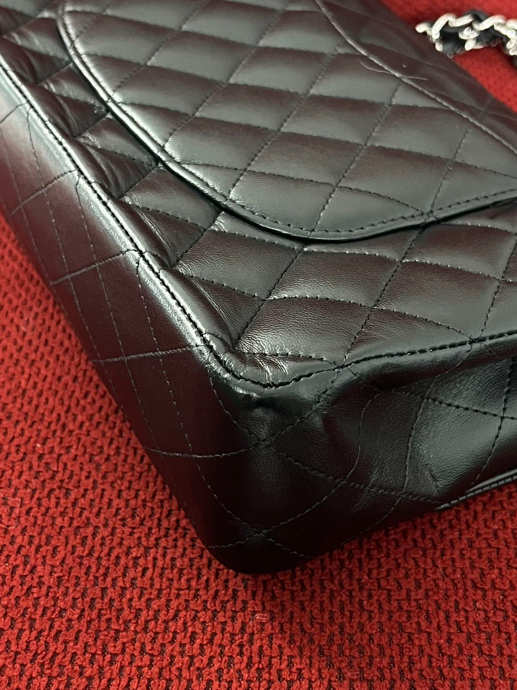 Chanel  Classic double flap bag lambskin black medium silver hardware