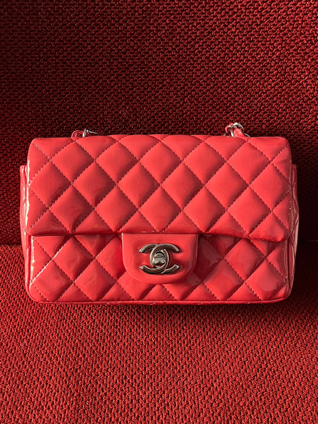 Chanel Timeless Classic flap mini rectangle patent pink
