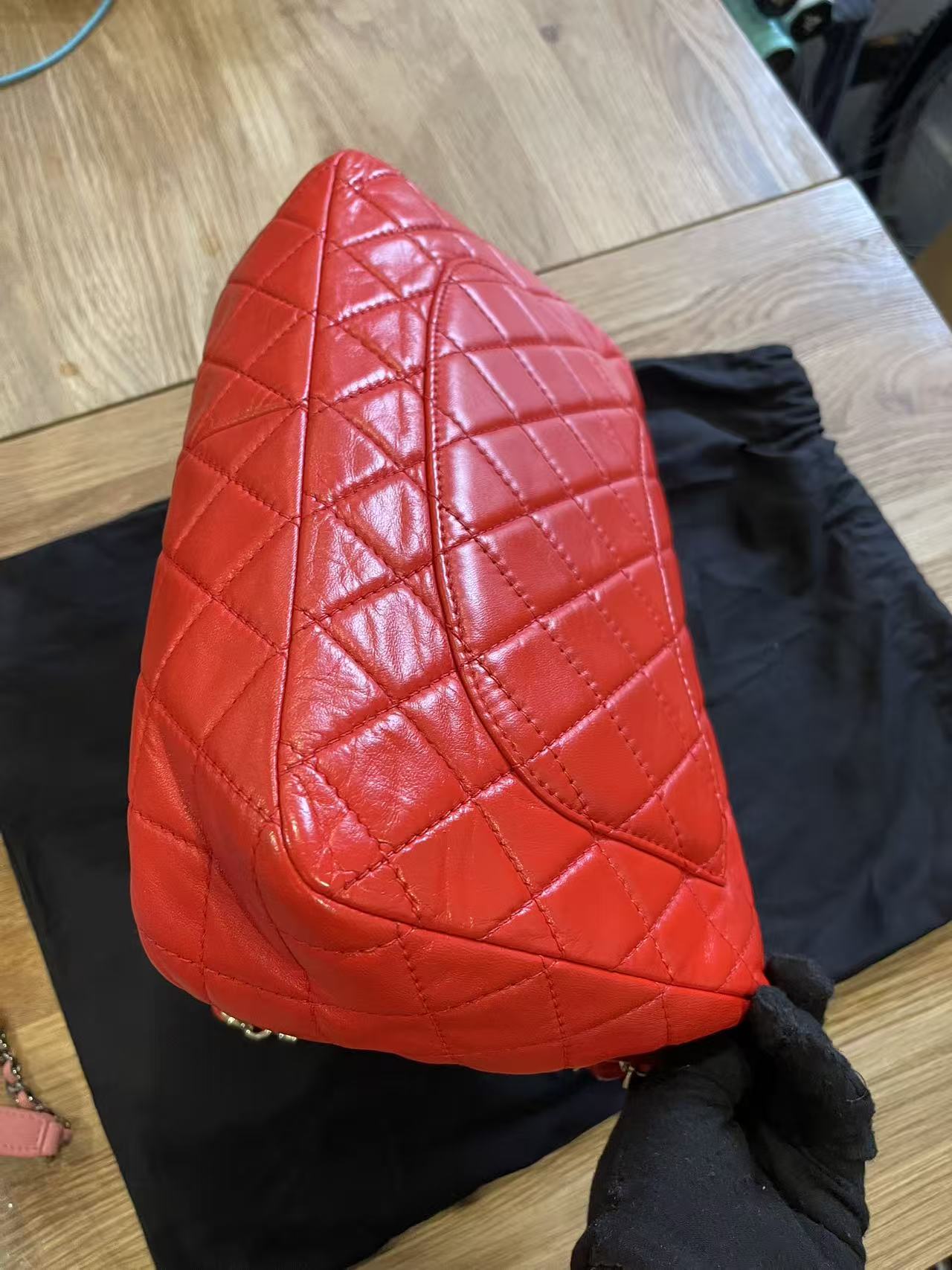 Chanel single flap bag red jumbo gold hardware lambskin