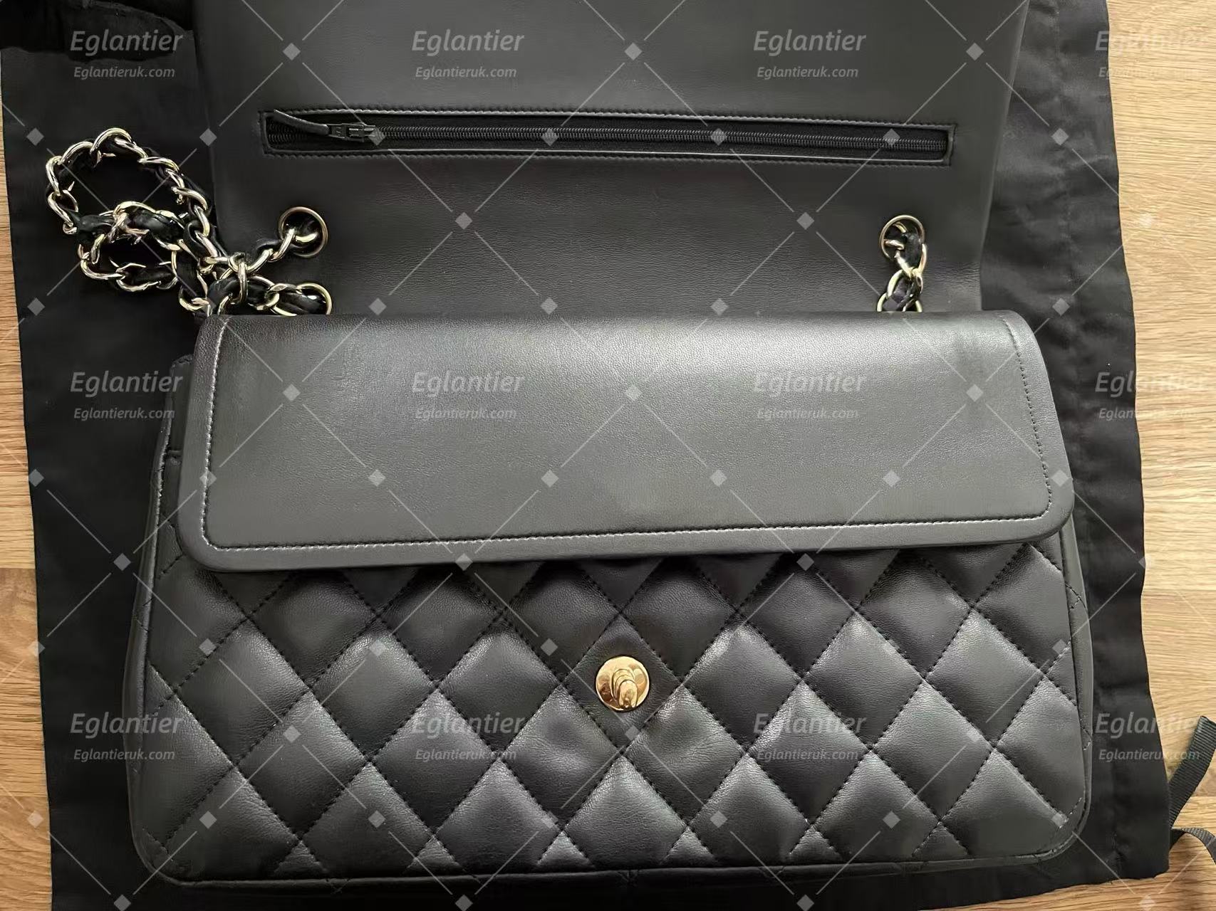 Chanel Timeless Classic double flap bag black jumbo gold hardware lambskin