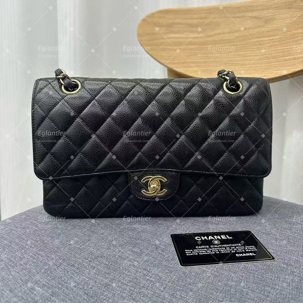 Chanel Timeless Classic Double Flap | Medium | Black Caviar | Gold Hardware | Pre-Owned| ID CARD
