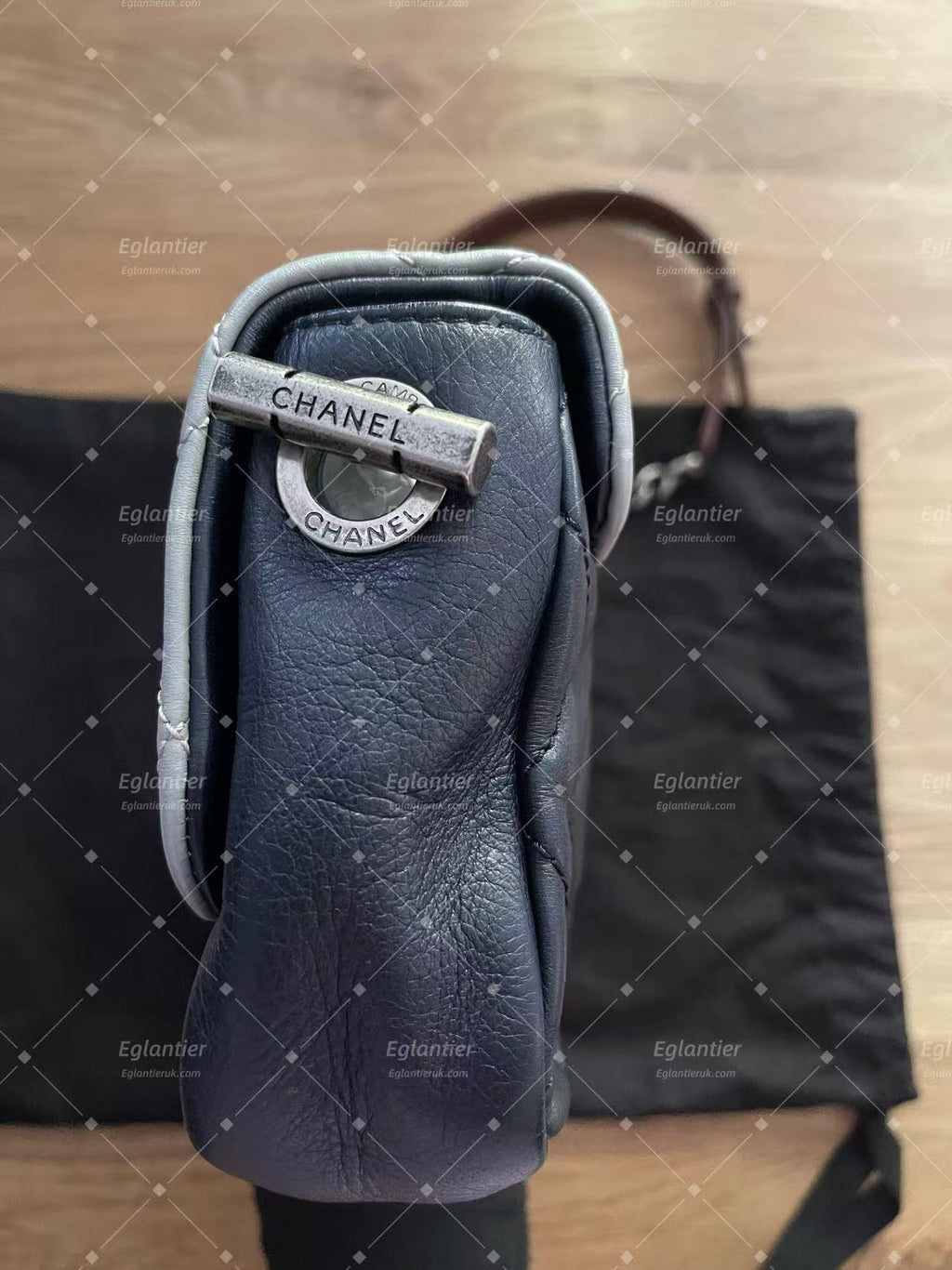 chanel navy/grey single flap bag calfskin silver hardware
