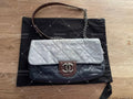 chanel navy/grey single flap bag calfskin silver hardware