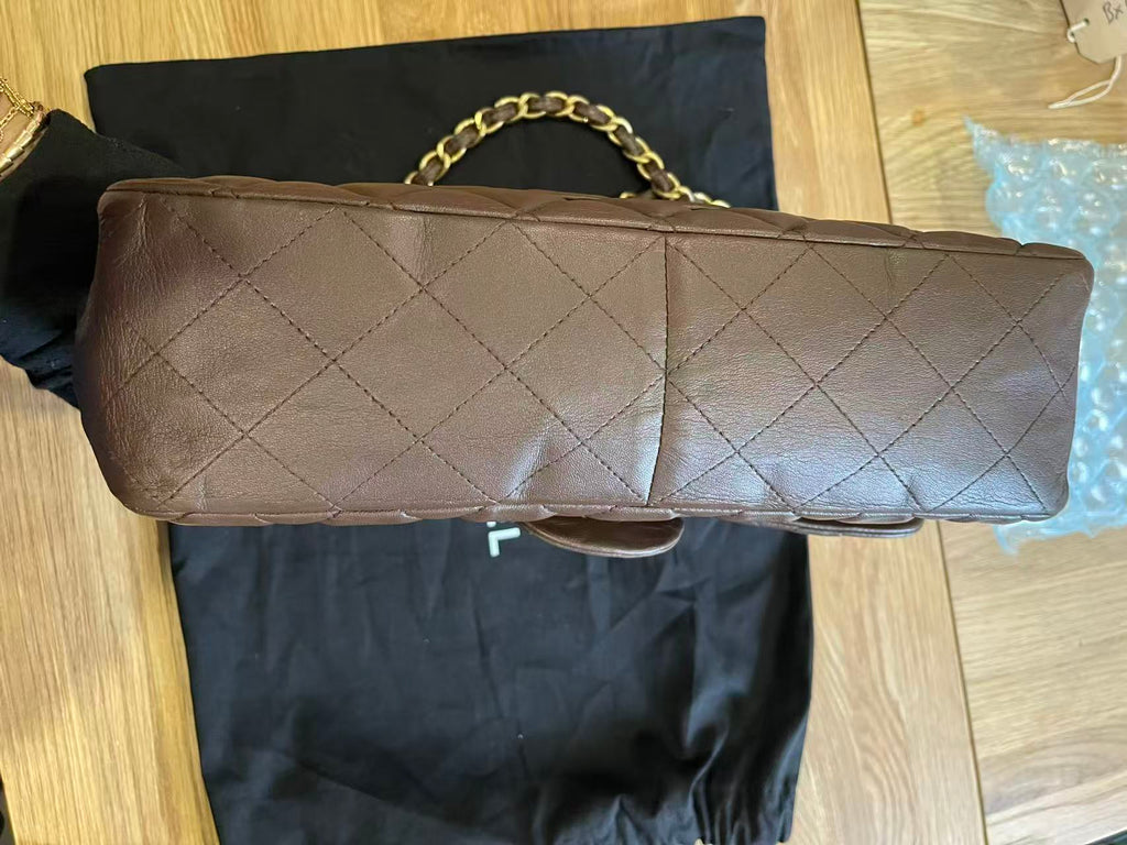 Chanel single flap bag Chocolate jumbo gold hardware lambskin