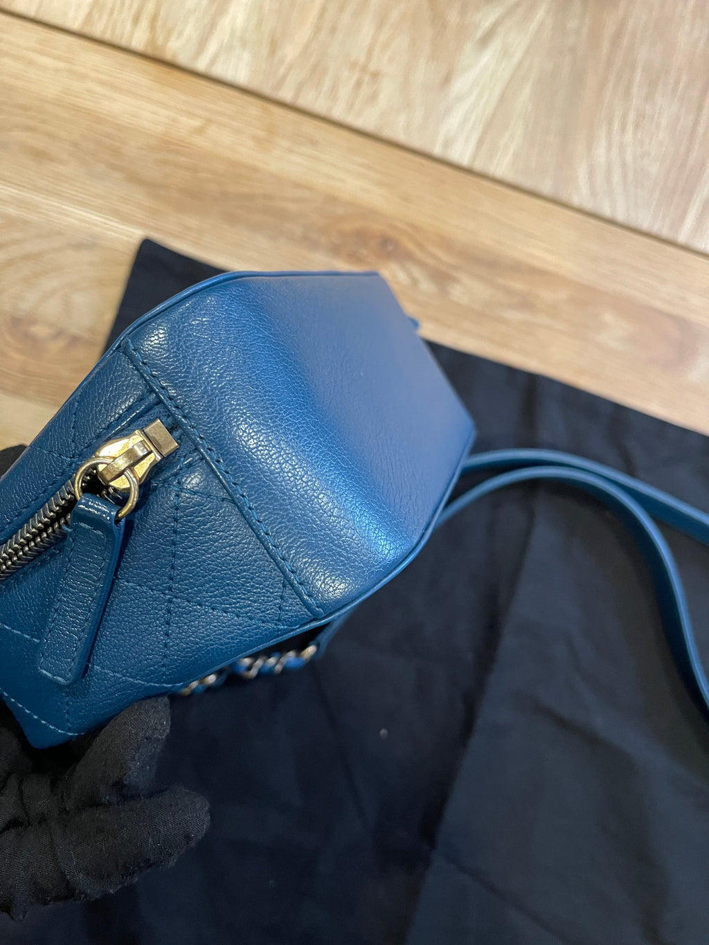chanel small blue bag gold hardware