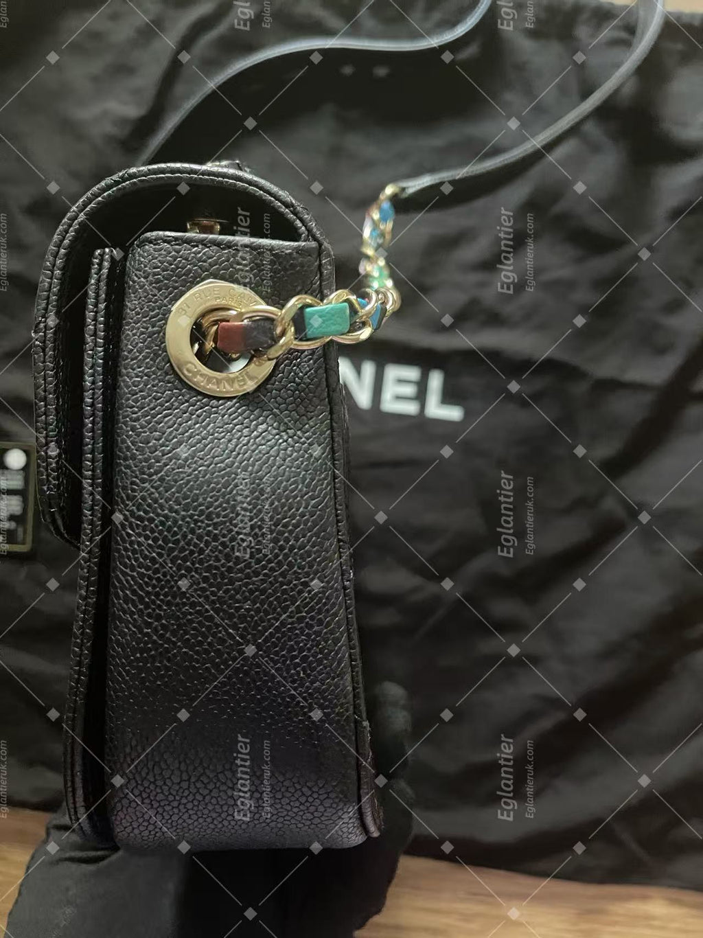 chanel small black flap bag with ID card gold hardware