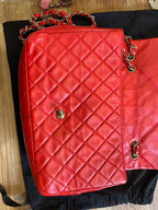 Chanel single flap bag red jumbo gold hardware lambskin