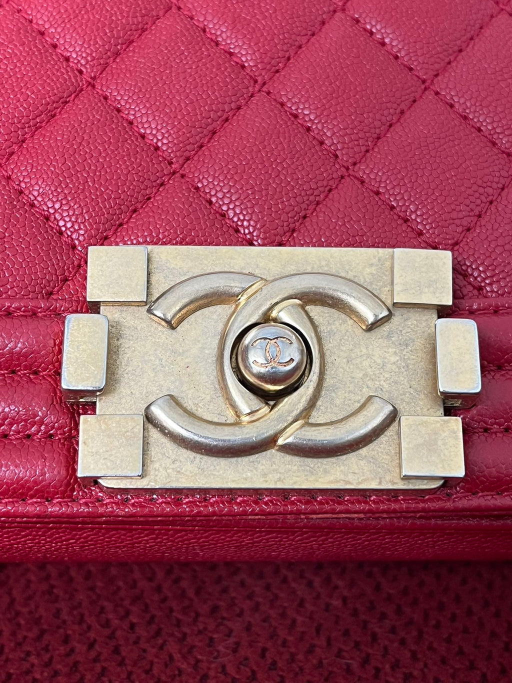 Chanel leboy small red caviar leather gold hardware