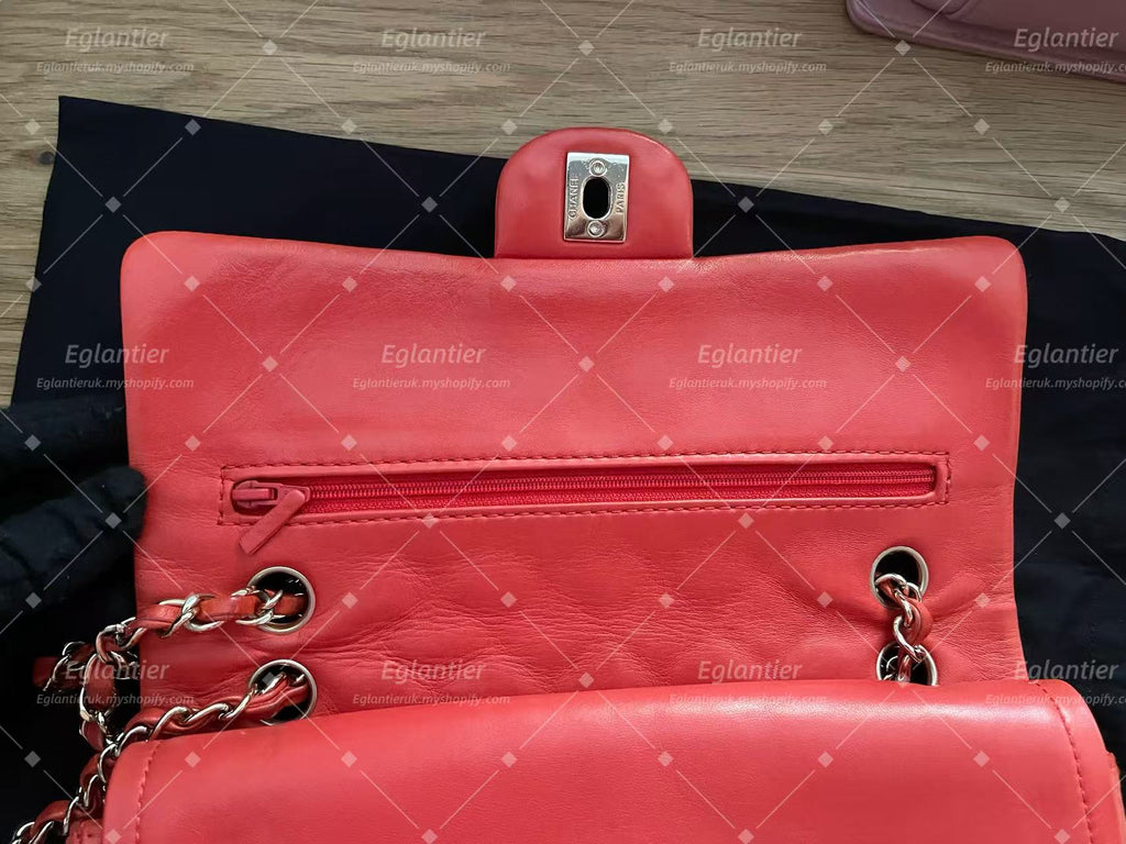 Chanel Timeless Classic double flap bag red silver hardware