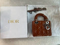 Lady Dior Mini Tan Patent leather silver hardware