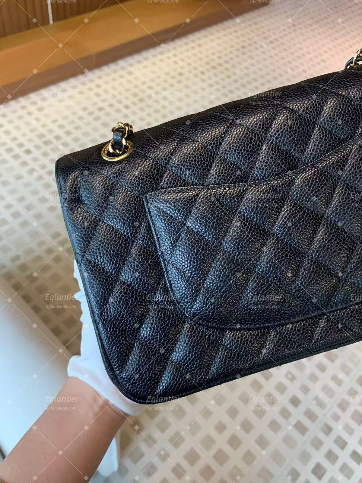 Chanel Timeless Classic Double Flap | Medium | Black Caviar | Gold Hardware | Pre-Owned| ID CARD