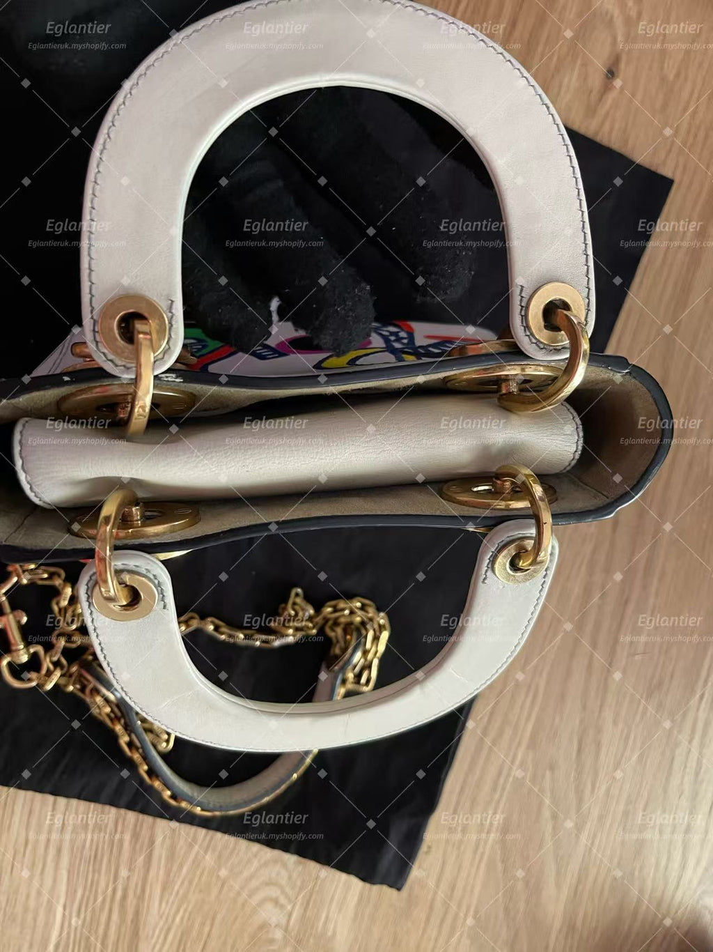 Lady dior min white calfskin with chain gold hardware