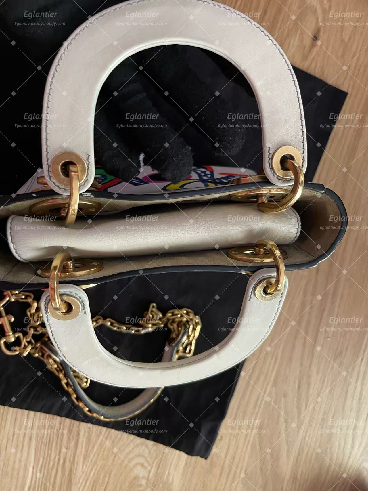 Lady dior min white calfskin with chain gold hardware