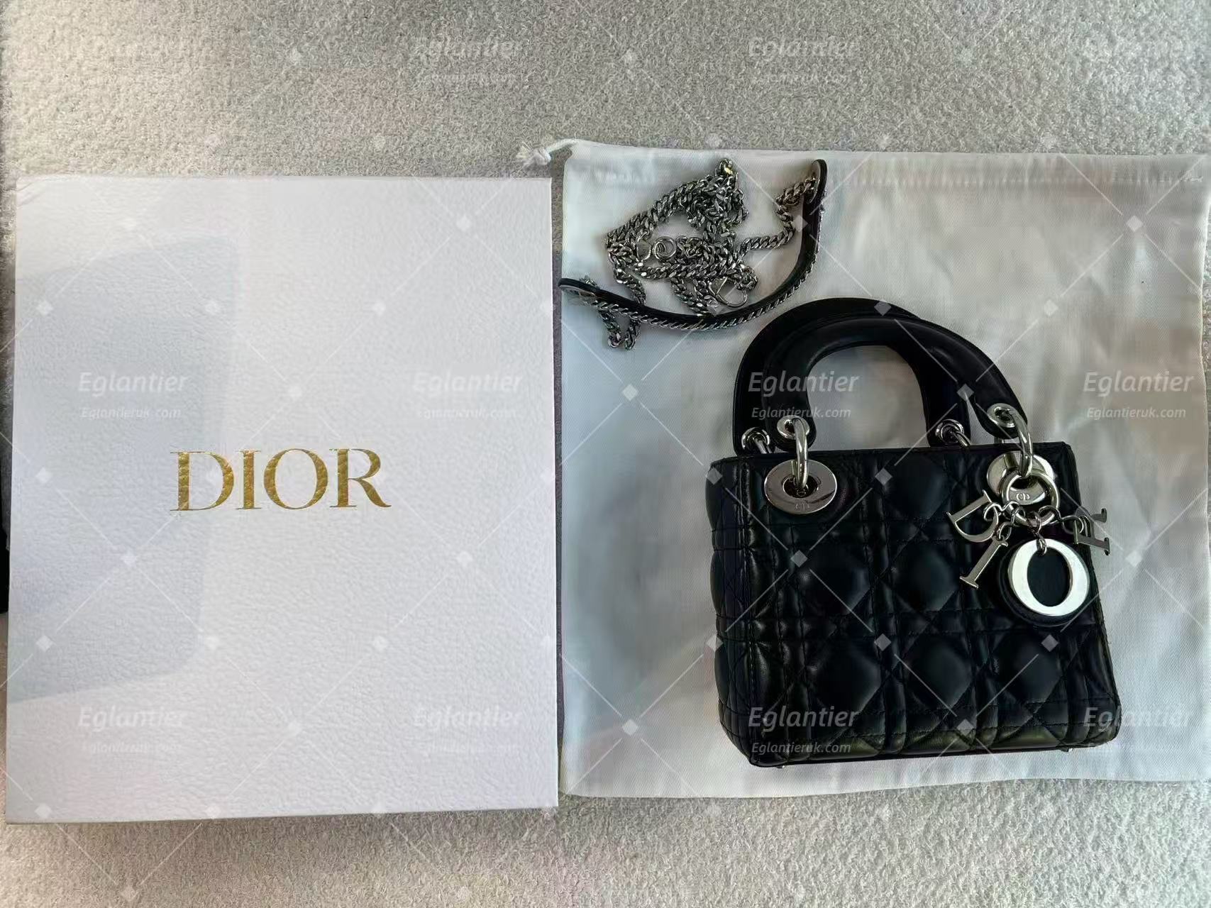 lady dior mini black lambskin silver hardware