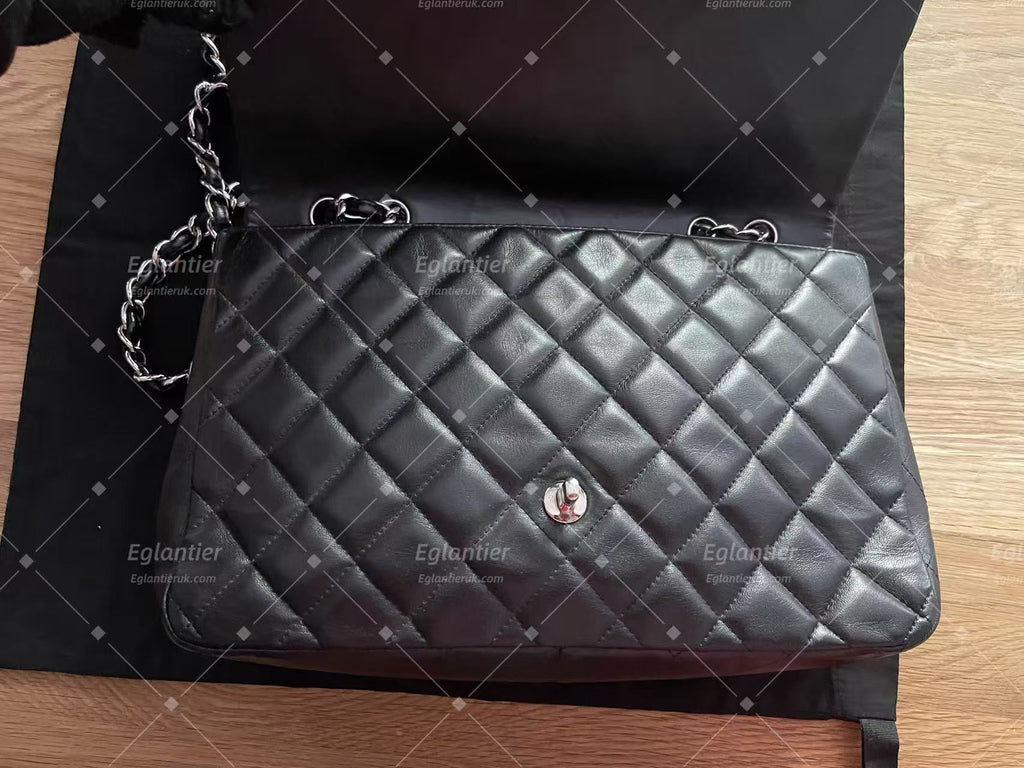 Chanel Timeless Classic single flap jumbo lambskin black silver hardware ID Card