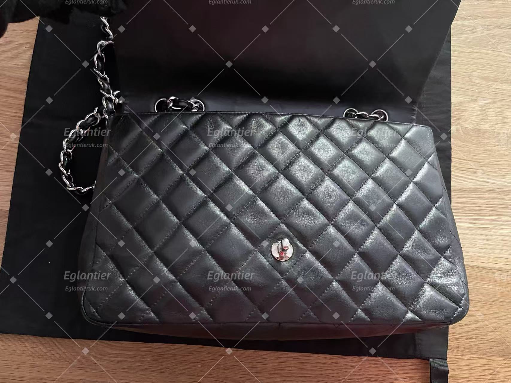 Chanel Timeless Classic single flap jumbo lambskin black silver hardware ID Card
