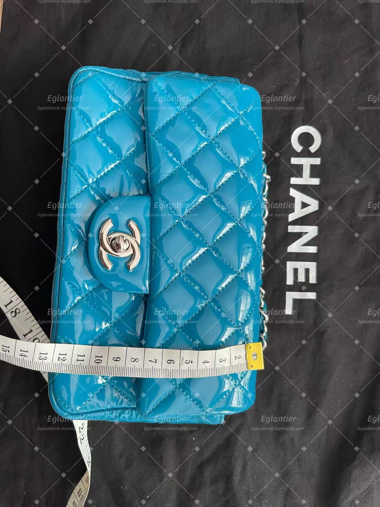 Chanel Timeless Classic flap mini rectangle patent blue