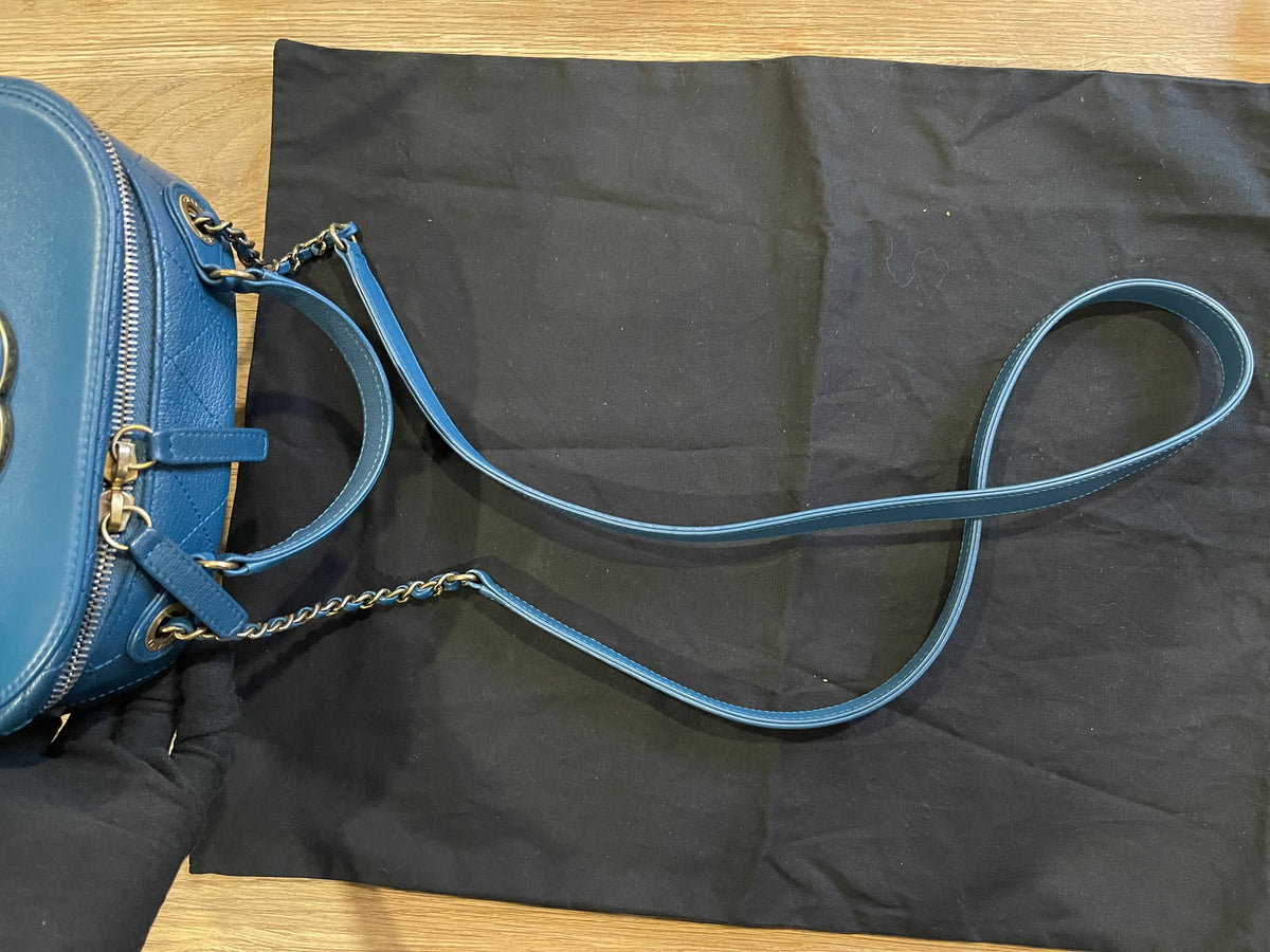 chanel small blue bag gold hardware