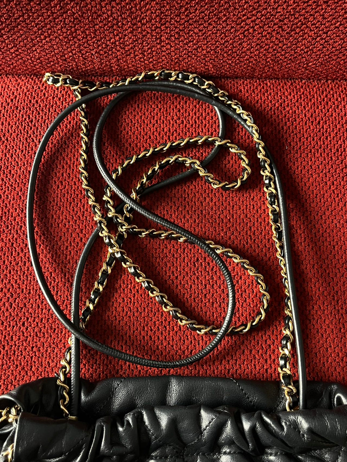 Chanel 22 bucket bag mini black shiny calfskin gold hardware