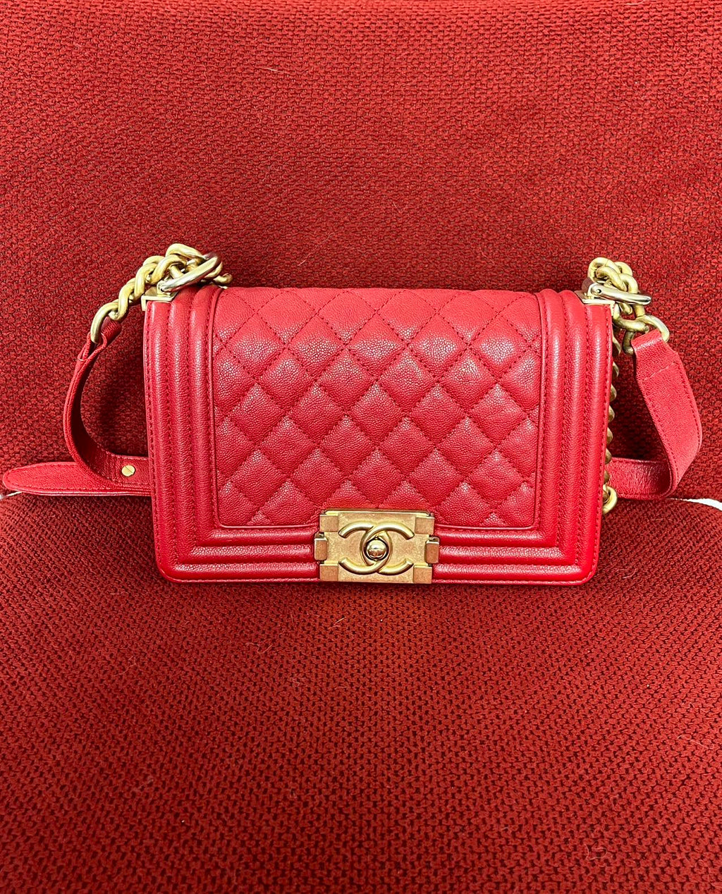 Chanel leboy small red caviar leather gold hardware