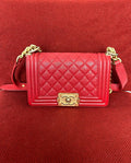 Chanel leboy small red caviar leather gold hardware