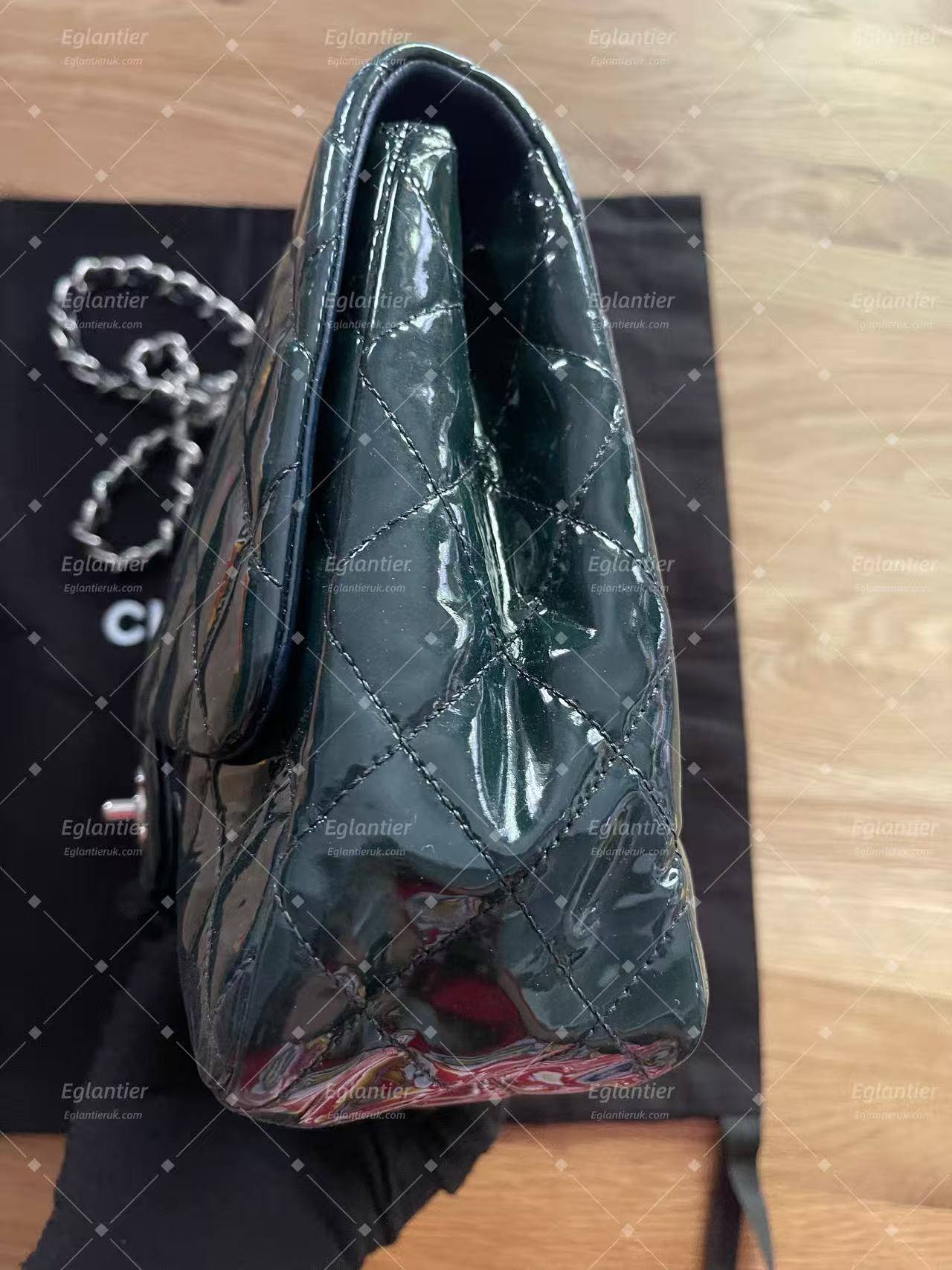 Chanel double flap bag patent leather dark green jumbo