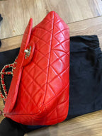 Chanel single flap bag red jumbo gold hardware lambskin