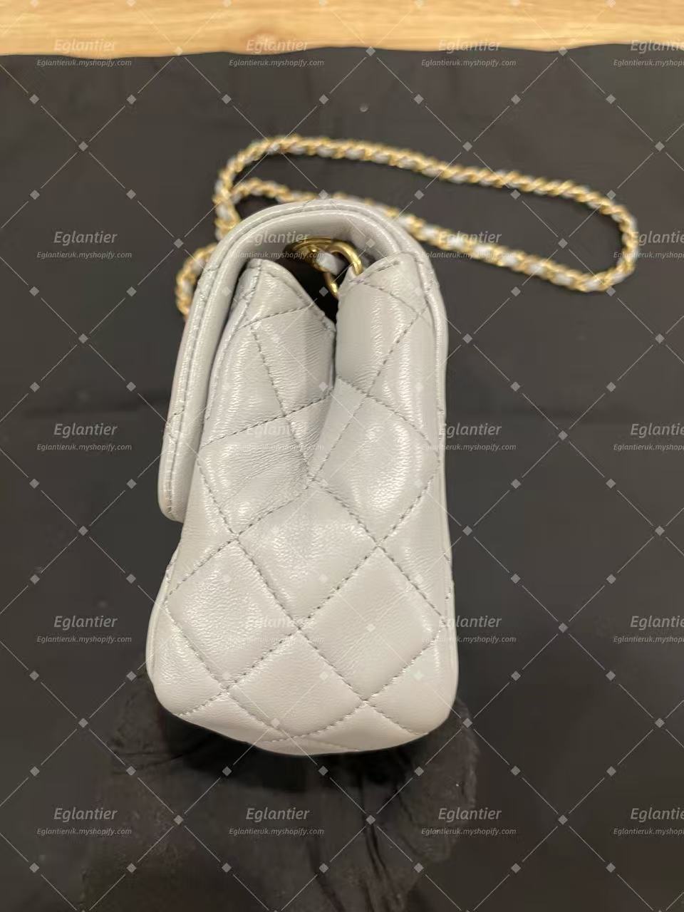 Chanel Timeless flap mini square with pearl lambskin grey GHW