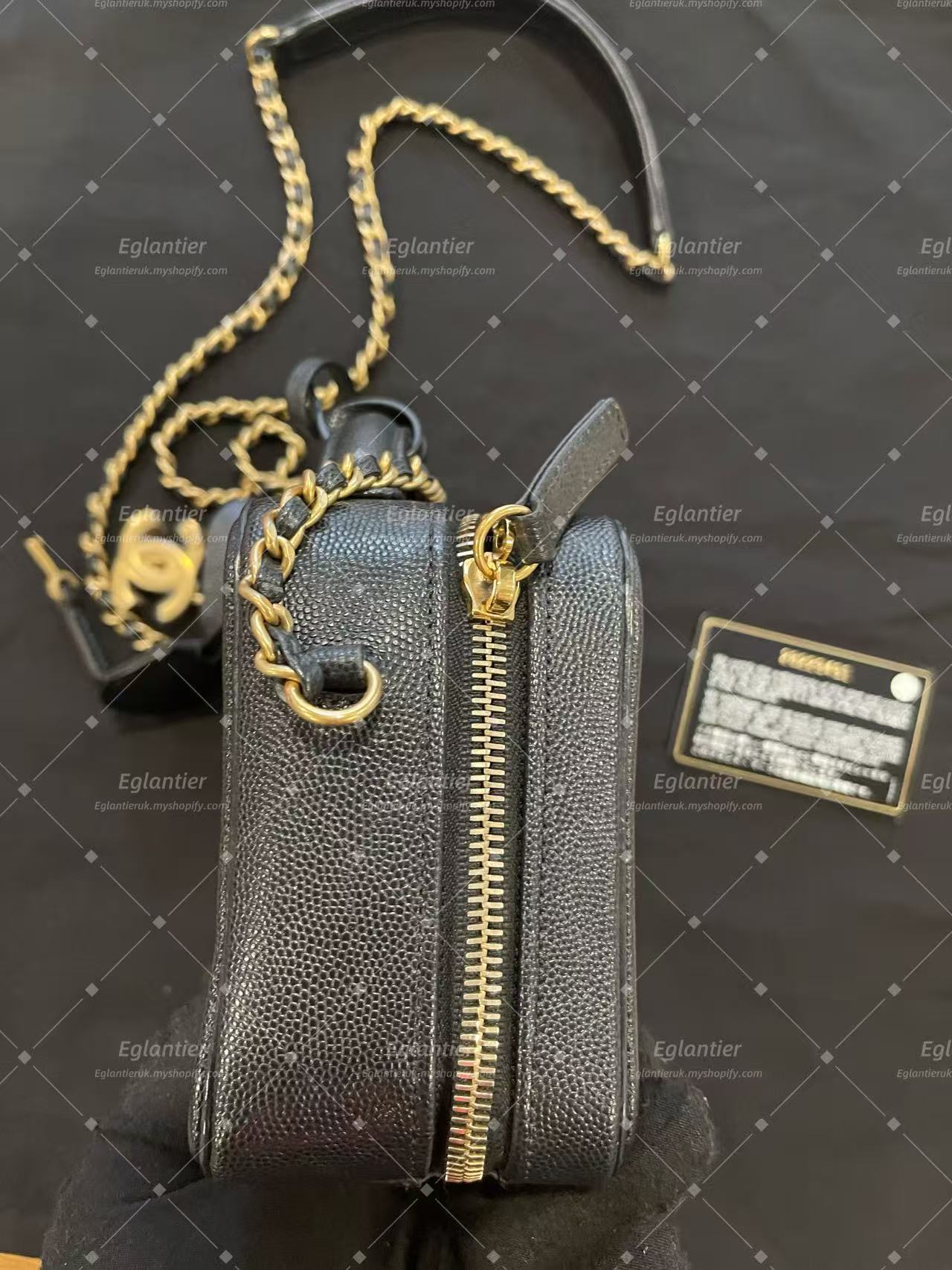 Chanel Small Quilted Vanity Case with Chain - Black with ID card