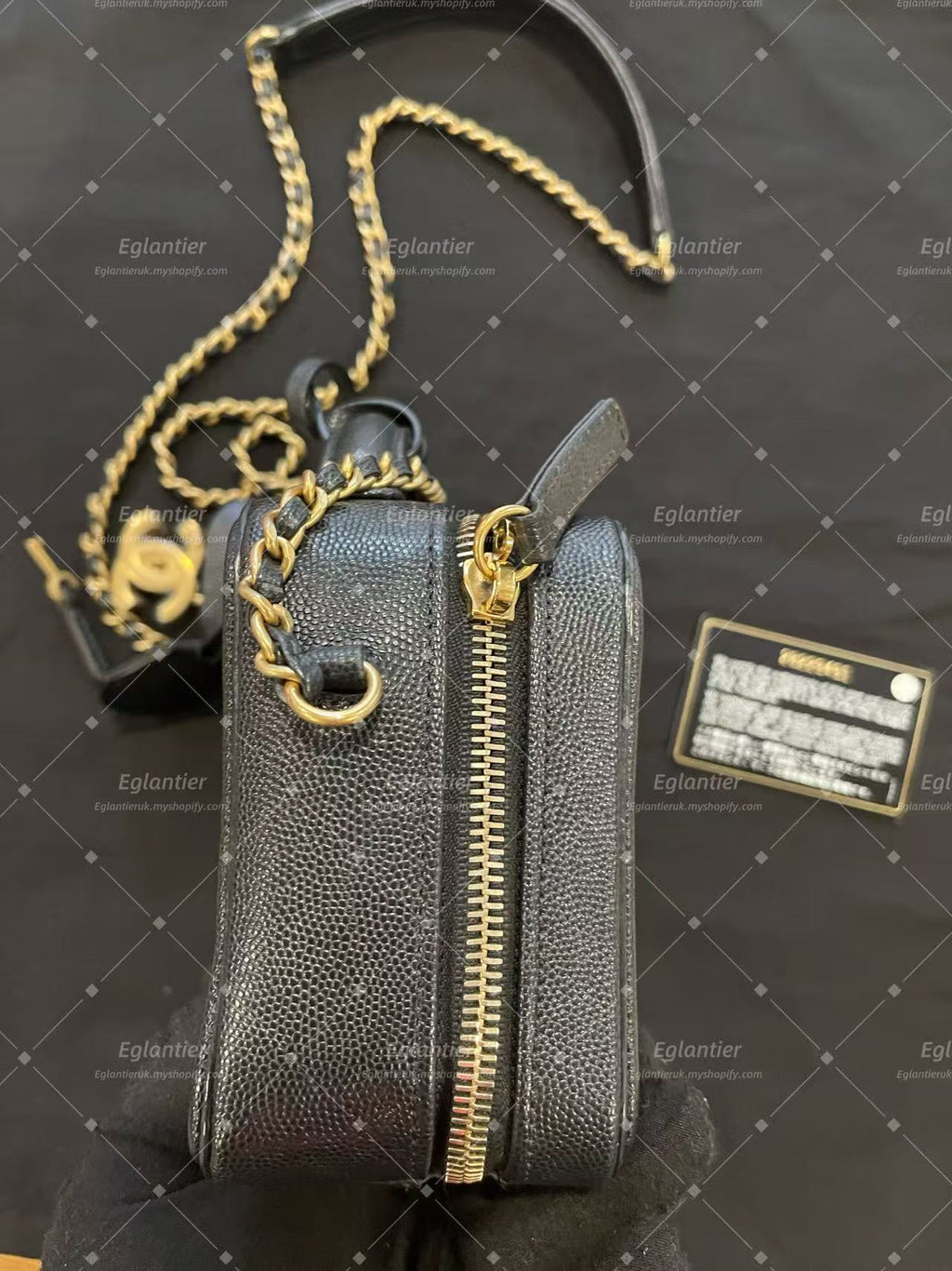 Chanel Small Quilted Vanity Case with Chain | Black | ID Card | Pre-Owned